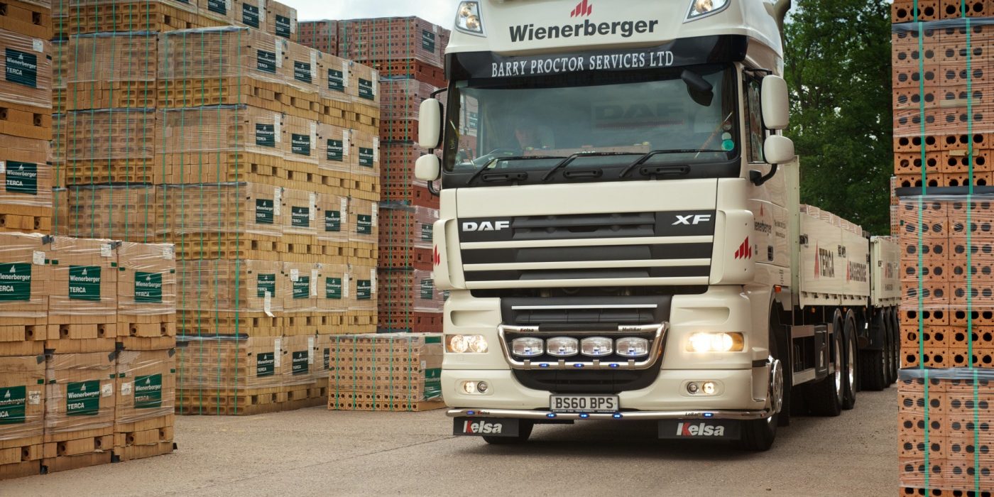 Wienerberger lorry in yard transporting bricks.