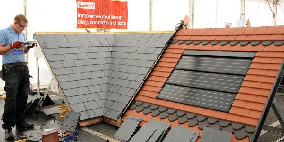 An image of Sandtoft roof tiles being layed. 