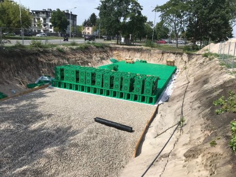 Hundreds of Pipelife Stormbox II infiltration crates are used to construct an underground tank | Pipelife