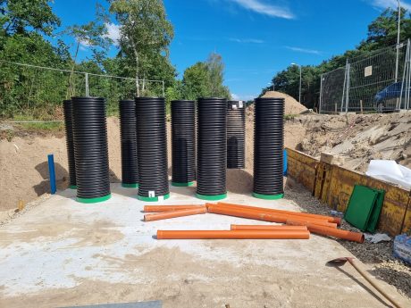 Multiple inspection chambers placed at the installation site | Pipelife