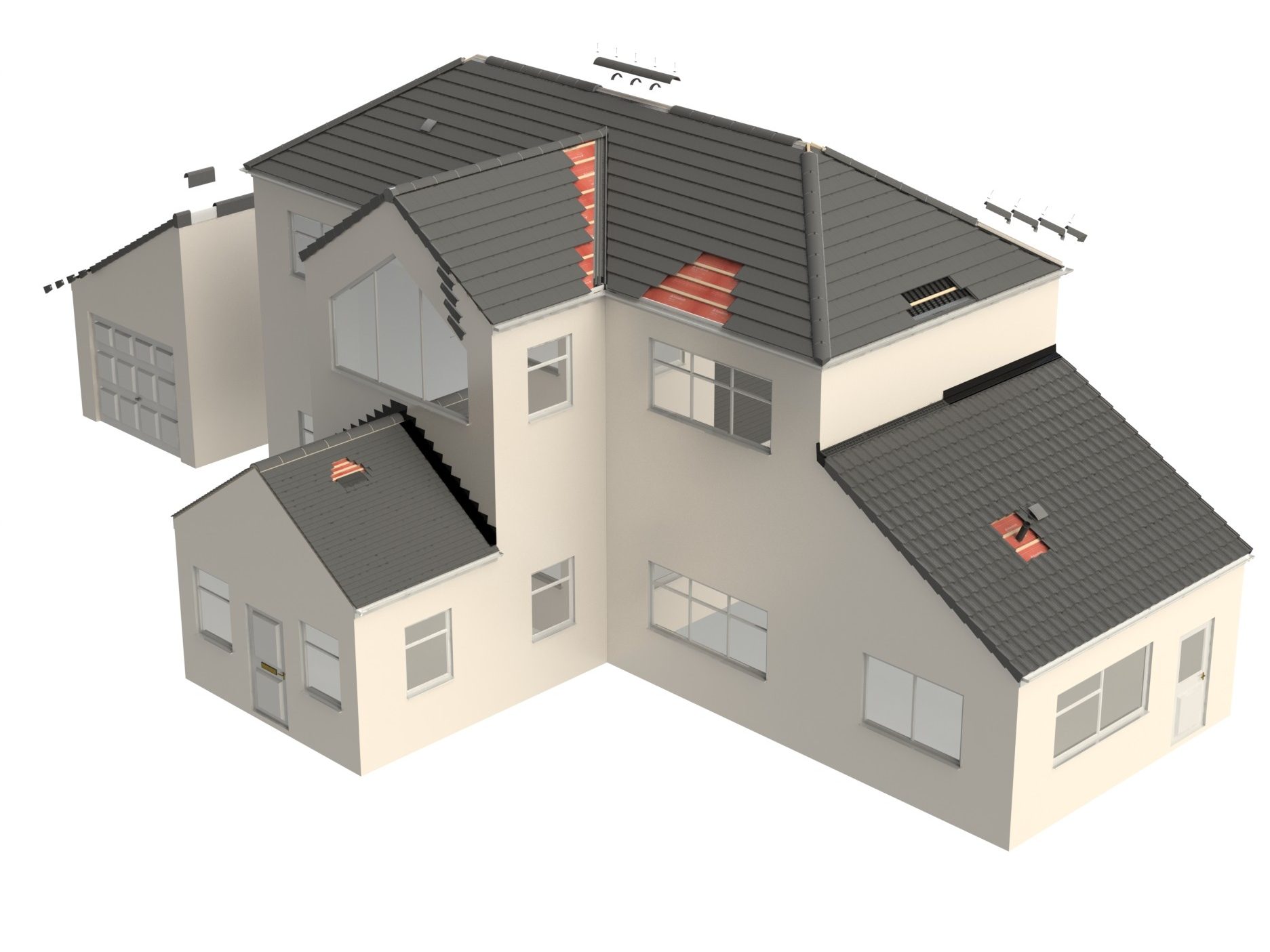 A illustrative drawing of the different roof accessory components that are used on roofs.